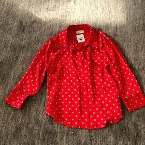 L’Agence red silk blouse with navy blue and white detail. 3/4 sleeve brand new.